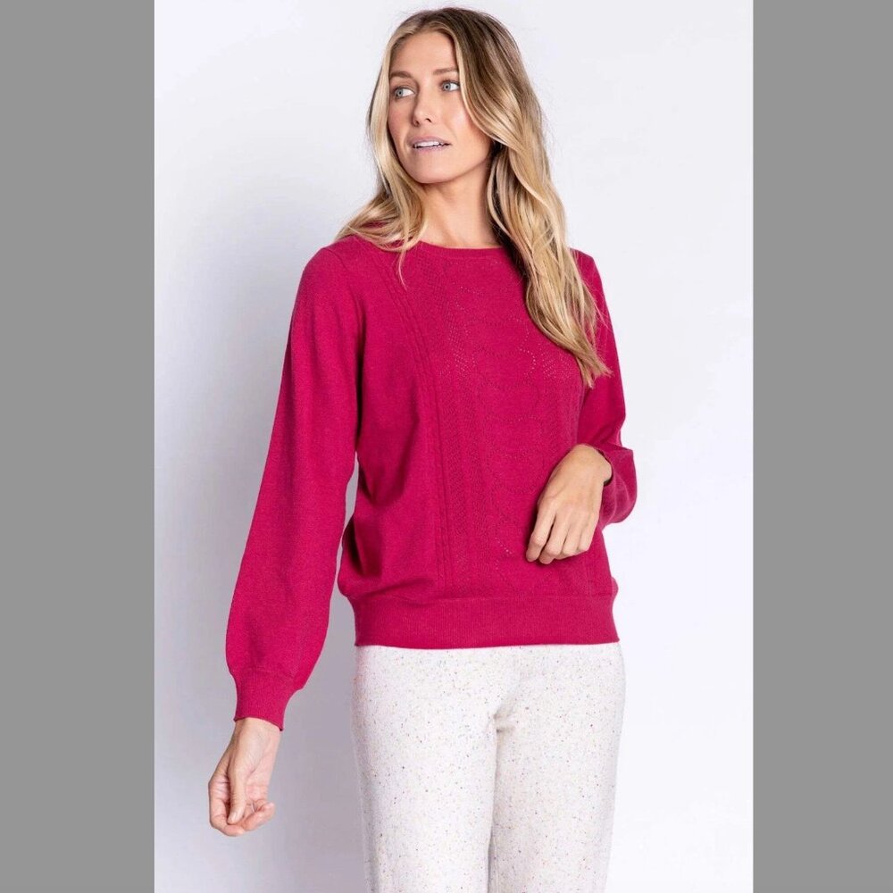 P.J. Salvage Raspberry Crewneck Pretty in Pointelle Sweater | Size L